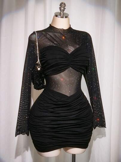 SHEIN ICON Vestido negro mini sexy para mujer de talla grande