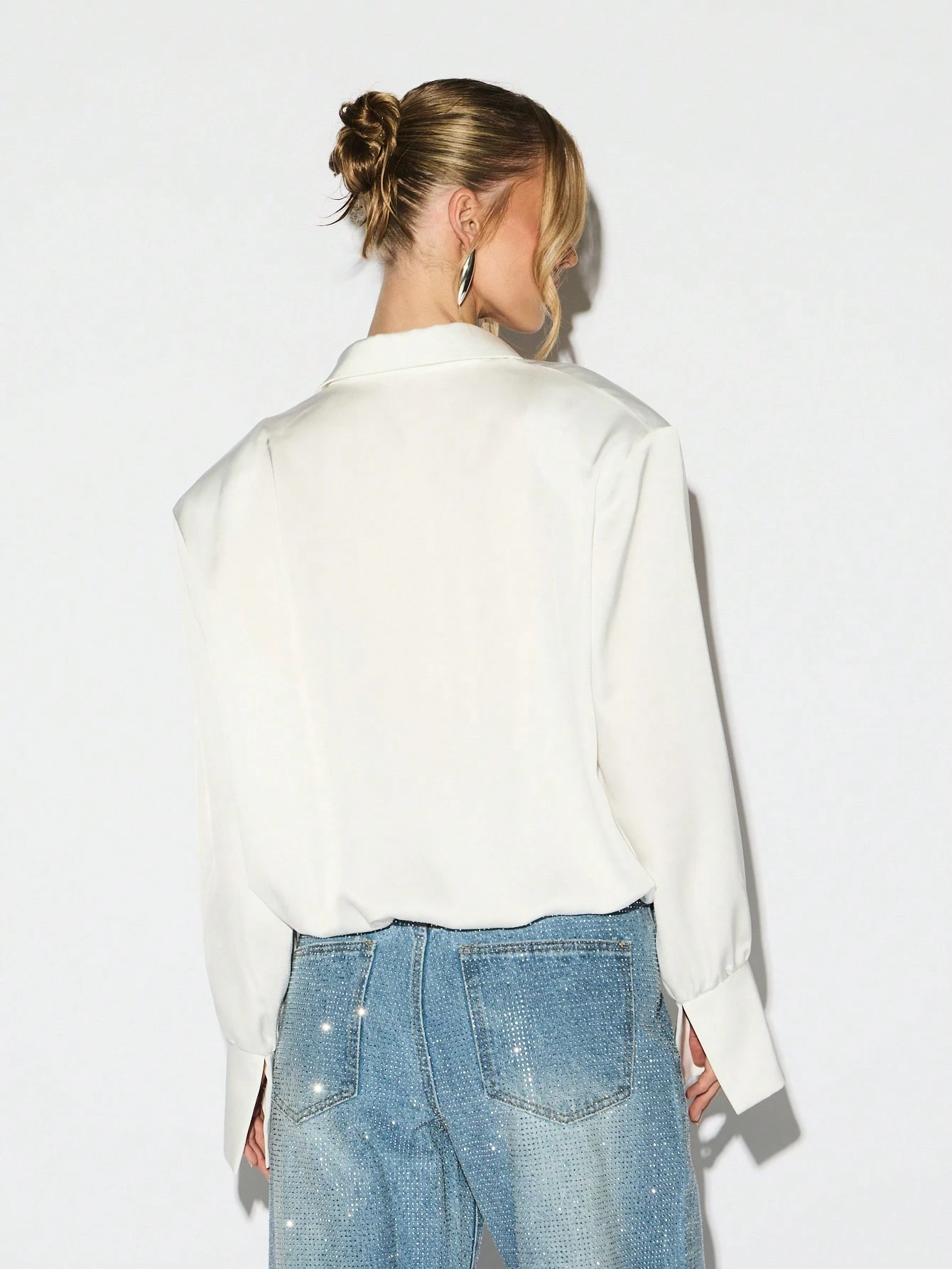 KIZN Cross Over Button Up Blouse With Long Sleeves