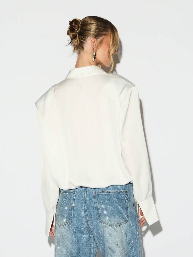 KIZN Blusa cruzada con botones de manga larga y cuello, estilo relajado y envolvente, para uso profesional y de oficina, ideal para otoño e invierno, de estilo casual elegante