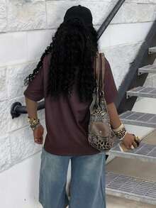 Rovax Women's Numeric Print Polo Collar Loose Casual T-Shirt - Multicolor - View 2