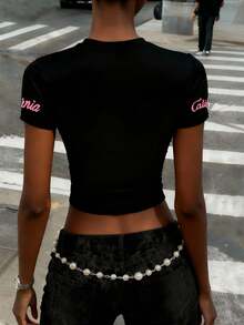 Rovax Women's Minimalist Printed Short Sleeve Round Neck T-Shirt - Black - View 2