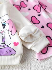 SHEIN Babygirl Cute Casual Cartoon Print Long Sleeve Sweatshirt & Elastic Waist Pants Set - Beige - View 7