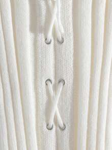 Modelyn 女士优雅船领修身毛衣和交叉腰带裙两件套，秋冬 - 杏色 - 查看 3