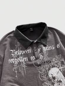 ROMWE MEN Men's Long Sleeve Mock Neck Anime Graphic T-Shirt - Dark Grey - View 3