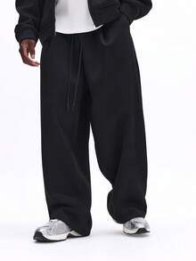 SUMWON 阔腿修身褶裥长裤 宽松版型 抽绳休闲裤 商务办公 职业装 舒适休闲 正式男装 - 黑色 - 查看 6