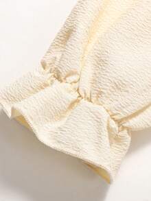 Leap Crew Nova Glow撞色拼接腰部褶皱胸部可调节肩带前褶皱长袖方领中长连衣裙，适合居家和户外活动，秋冬季节，波西米亚风格 - 杏色 - 查看 5