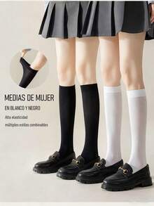 6/12 pares de calcetines para mujer para pantorrilla, calcetines sexy hasta la rodilla, calcetines largos de unicolor para botas para primavera, verano, otoño, calcetines cálidos para pantorrilla, otoño. calcetines largos y cálidos para mujer, de color negro y blanco, de estilo simple y estilizador, adecuados para uso diario con zapatos, para otoño/invierno. alcetines gruesos de algodón de unicolor por encima de la rodilla, estilo escolar lindo para mujeres/estudiantes - Blanco - Ver 10