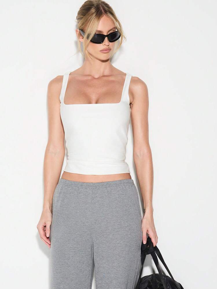 KIZN Square Neck Ribbed Tank Top