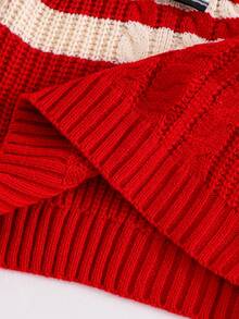 SHEIN Genkimix Kids 幼儿男女童休闲撞色条纹提花舒适百搭圆领长袖针织衫