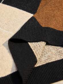 Maija 女士都市几何格纹艺术线条V领宽松休闲柔软蓬松毛衣，优雅百搭，适合感恩节、圣诞节、新年派对、婚礼宾客等场合，休闲时尚基础款外套 - 彩色 - 查看 9