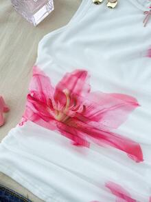 SHEIN 少女碎花无袖圆领背心 - 白色 - 查看 4