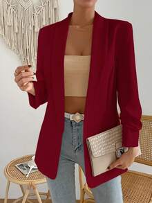 Aveloria Modichic Solid Open Front Shawl Collar Blazer  - Red - View 4