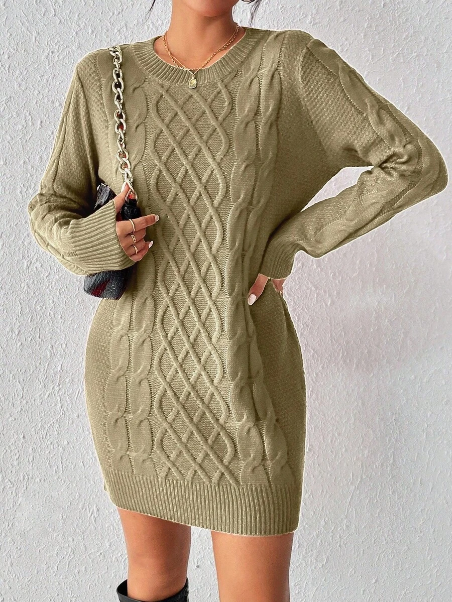 Rafferiza Women's Twist Knit Sweater Dress For New Year Clothes - Khaki - View 1