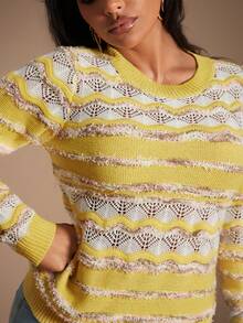 Radiana Women Multicolor Long Sleeve Knitwear Regular Length Basic Top Sweater - Multicolor - View 1