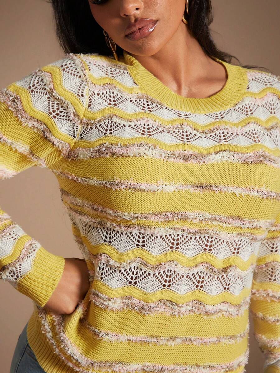Radiana Women Multicolor Long Sleeve Knitwear Regular Length Basic Top Sweater - Multicolor - View 1