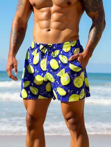 Manfinity VDAYZ Męskie letnie szorty plażowe z kieszeniami i ściągaczem w pasie w kolorze cytrynowym - Królewski Niebieski - Zobacz 5