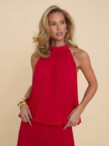 COSMINA 女士优雅褶皱无袖背心，适合约会、通勤、办公等多种场合，四季皆宜。 - 紅色 - 查看 5