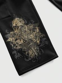 ROMWE MEN Street Life Men's Anime Skeleton Print Drawstring Waist Loose Casual Pants - Black - View 4
