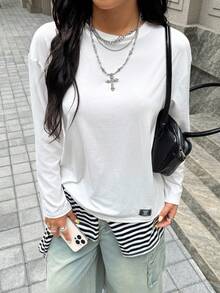 SHEIN EZwear Summer Solid Bow Decorated Cropped Slim Fit T-Shirt - White - View 1