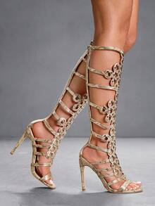 CUCCOO SZL 女士时尚性感通勤及派对设计高跟凉鞋 - 香檳色 - 查看 4