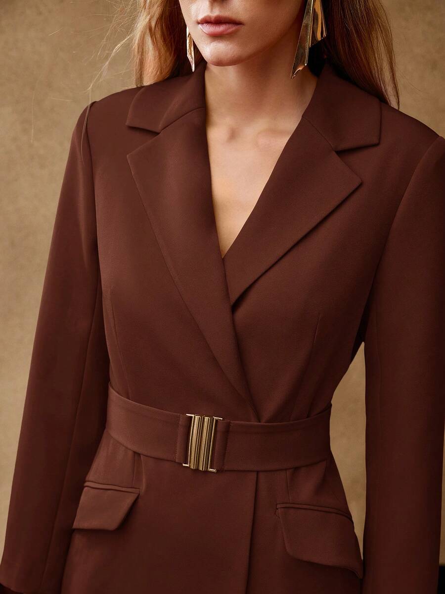 MOTF PREMIUM STRUCTURED SHORT BLAZER DRESS, AUTUMN/WINTER - Rust Brown - View 2