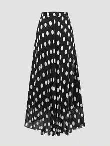 SHEIN LUNE Jupe longue en mousseline de soie à taille élastique avec imprimé pois, pour la mode grande taille d'été, jupe maxi pour le Thanksgiving