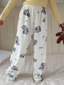 DAZY Pantalones de estar por casa de felpa con estampado de koalas para niñas preadolescentes - Blanco - Ver 1