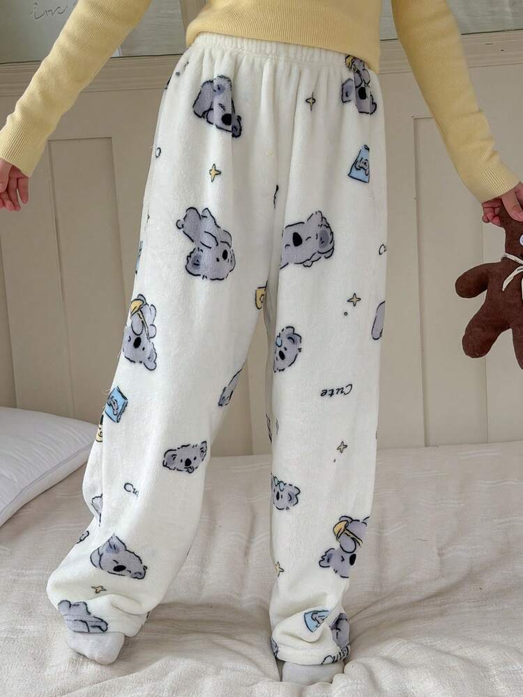 DAZY Pantalones de estar por casa de felpa con estampado de koalas para niñas preadolescentes - Blanco - Añade 1