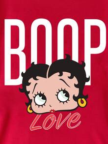 Betty Boop x SHEIN Women Casual Loose Crew Neck Short Sleeve T-Shirt, Suitable For Summer Suitable For Going Out - Red - View 6