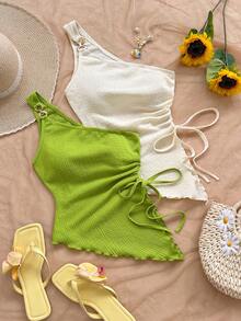 Soleia Áo cánh thời trang không tay màu trơn thiết kế dây rút bên hông cho nữ - Nhiều màu - Xem 6