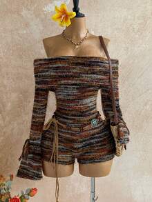 Soleia Women's All-Over Print Off Shoulder Fitted Stylish Vacation Long Sleeve Jumpsuit