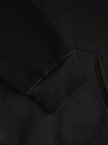 GlowEve CURVE 大码女式抽绳口袋休闲连帽卫衣，荷叶边装饰，长袖 - 黑色 - 查看 5