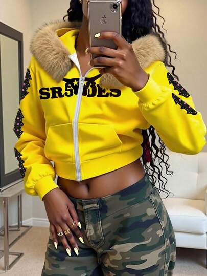 Rovax Women's Dopamine Color, Current Style, Y2K Baddie Chic Cropped Hooded Sweatshirt