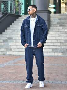 Devon Thys Men's Fashionable Casual Grunge Goth Y2K Style Slim Fit Straight Leg Jeans, Versatile Street Wear - Dark Wash - View 2