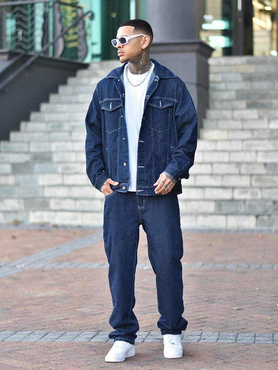 Devon Thys Men's Fashionable Casual Grunge Goth Y2K Style Slim Fit Straight Leg Jeans, Versatile Street Wear