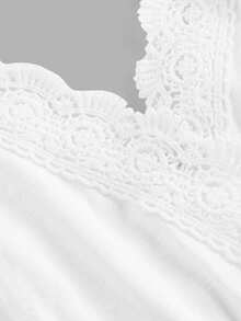 SHEIN MOD White Vintage Lace Trim Spaghetti Strap Women's Dress,Crochet Dress,White Flowy Dress