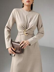 Heiryn Váy midi eo xoắn thanh lịch dành cho nữ khi đi làm - Màu Xám nhạt - Xem 1