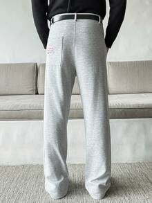 HUEFORM Quần xếp ly màu trơn có đai thắt lưng dành cho nam, quần ống đứng thông thường đa năng - Xám - Xem 3