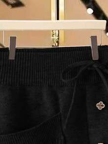 SHEIN Lacomfia Váy len thanh lịch dành cho nữ đính đá, sequin và trang trí túi, thời trang - màu đen - Xem 4