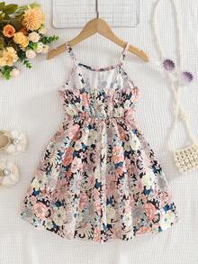 女童碎花印花休闲吊带裙 - 彩色 - 查看 2