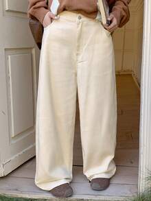 Dazy Plus Fashionable Casual Versatile Light-Colored Washed Plain Loose Straight-Leg Long Jeans, All Season - Beige - View 5