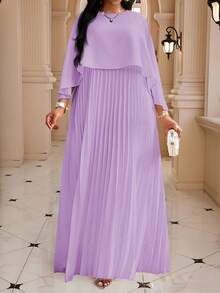 Fleurora Váy xếp ly màu trơn cỡ lớn, thời trang cho mùa hè đi nhà thờ, sinh nhật - Màu Lilac Tím - Xem 4
