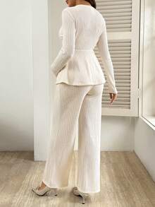 SHEIN 2pcs Maternity Nursing Set, Fashionable Casual Knit Textured Ruched - Apricot - View 2