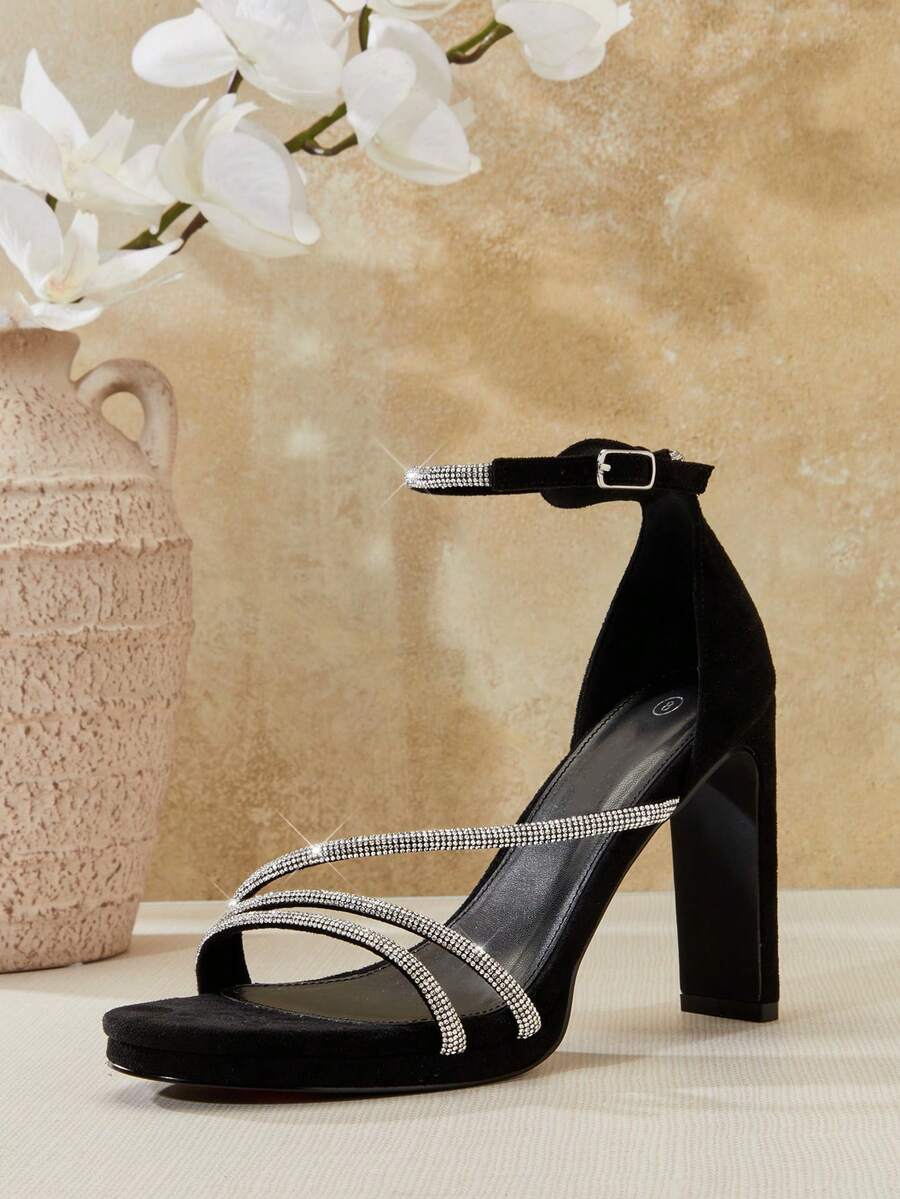 SHUZIA Sandalias de tacón alto con correa de tobillo elegantes para mujer - Negro - Ver 1