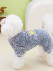 PETSIN 柔软加厚宠物连体衣 – 可爱的四脚抓绒睡衣，适合小型犬猫，秋冬季舒适玩耍和放松的服装 - 灰色 - 查看 4