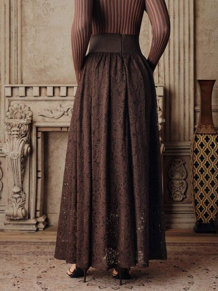Women's New A-Line Lace Skirt, High Waist, Elegant, For Winter