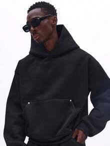 SUMWON Conjunto de chándal con capucha oversize, bolsillo central y pantalones de chándal elásticos para uso casual en invierno - Negro - Ver 6