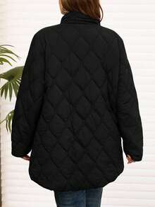 EMERY ROSE Plus Size Women's Solid Color Long Sleeve Zip-Up Casual Fleece Jacket, Winter - Black - View 2
