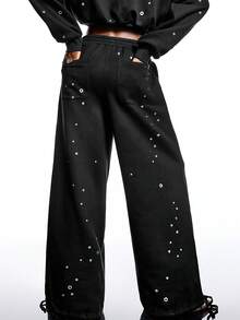 LYSMO 2026 New Arrive Minimalism Autumn/Winter  Women's Casual Loose Pocket Sweatpants - Black - View 2