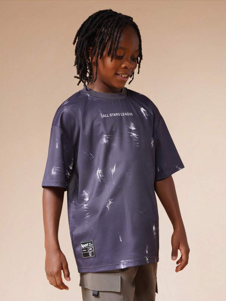 Oversized Mesh Tee With Paint Splatter
